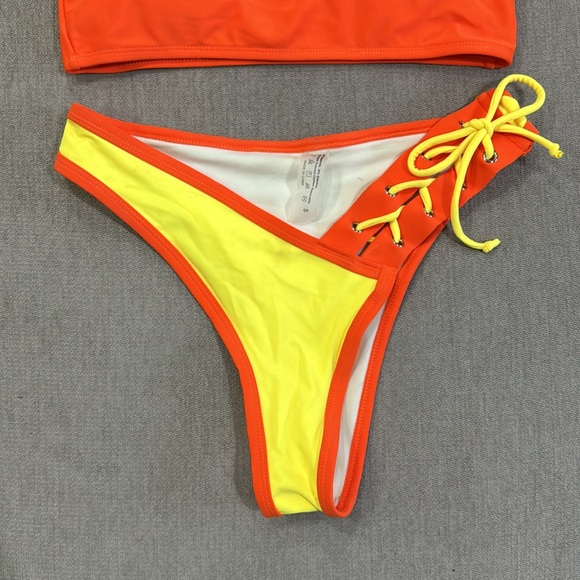 Orange & Yellow Lace Up Bikini Set - Picture 4 of 6
